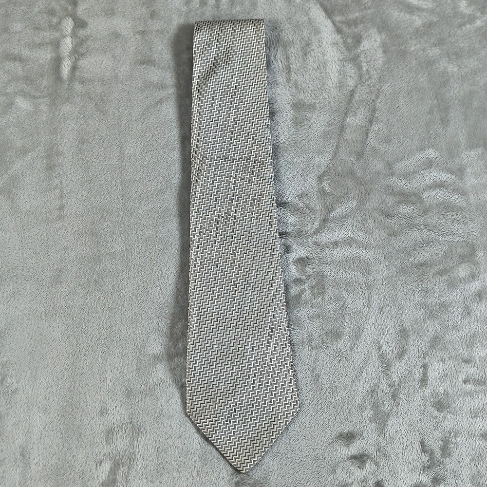 Vintage Lauren Ralph Lauren Tie Mens 56x3.75 Silver Abstract Geometric Silk USA